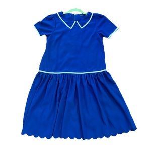RARE-Sz-M Dear Creatures Celine Dress in Navy with white accents & scallop hem